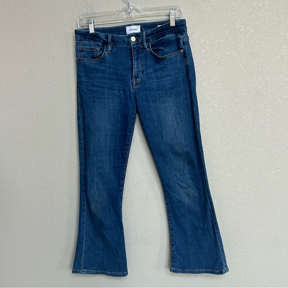 FRAME Women’s Le Crop Mini Boot Blue Stretch Denim Cropped Bootcut Jeans 28 - Picture 2 of 8